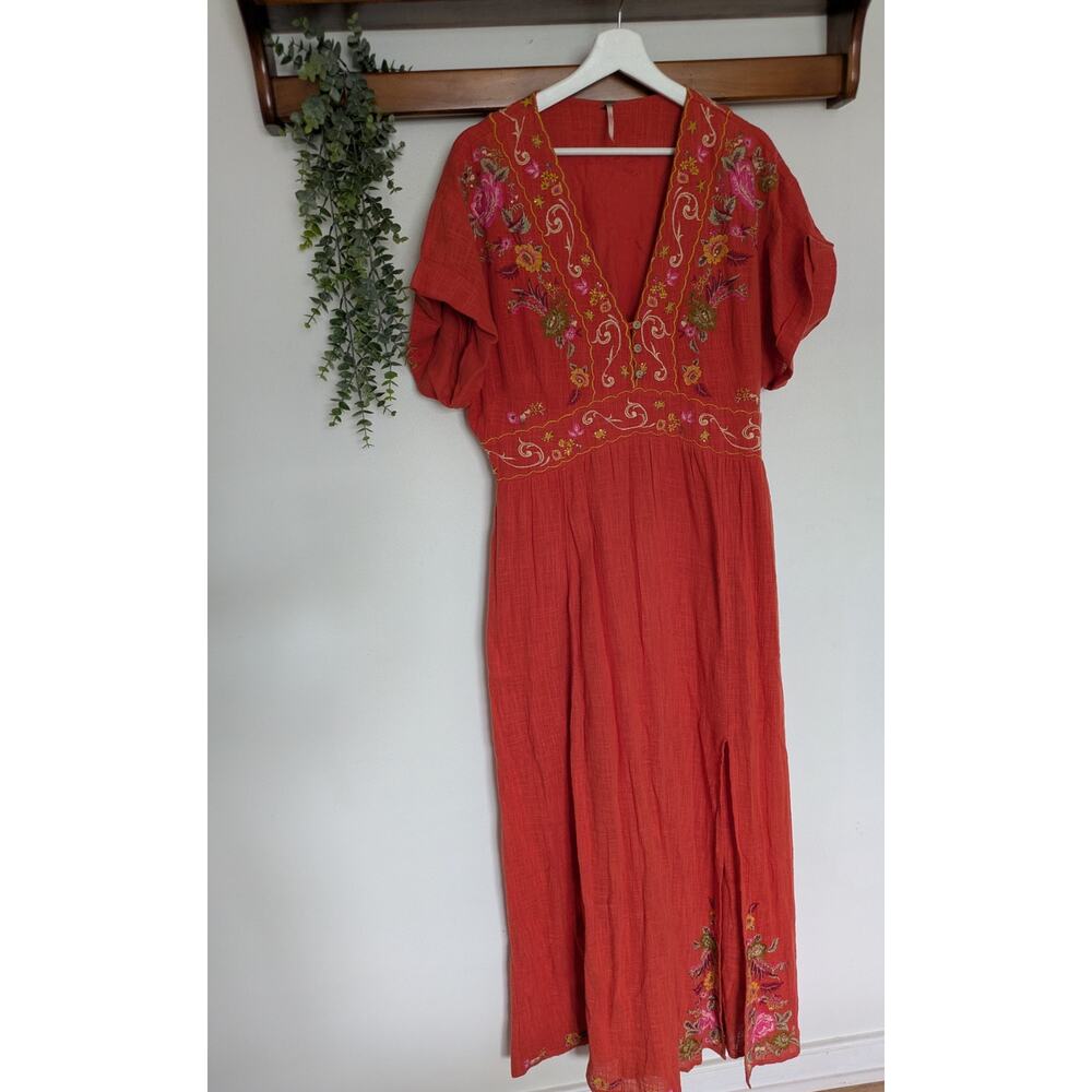 Free People Maisle Embroidered Maxi Dress Burnt Orange- Worn once - Picture 4 of 7
